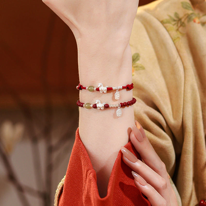 Buddha Stones ​​Jahr des Pferdes Zinnober Hetian-Jade 999 Sterlingsilber Rotes Faden Konzentrationsarmband - image 18