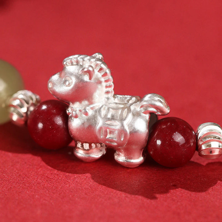 Buddha Stones ​​Jahr des Pferdes Zinnober Hetian-Jade 999 Sterlingsilber Rotes Faden Konzentrationsarmband - image 4