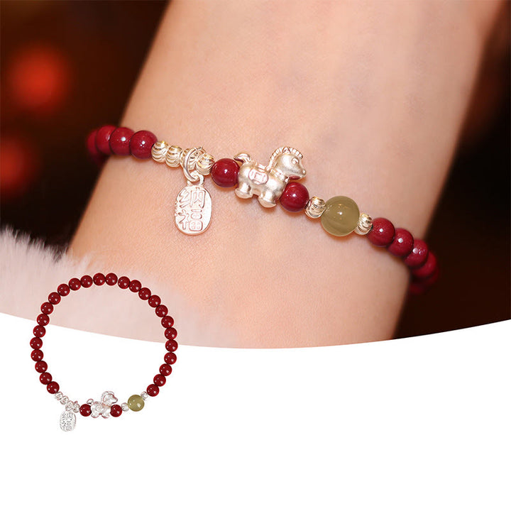 Buddha Stones ​​Jahr des Pferdes Zinnober Hetian-Jade 999 Sterlingsilber Rotes Faden Konzentrationsarmband - image 2
