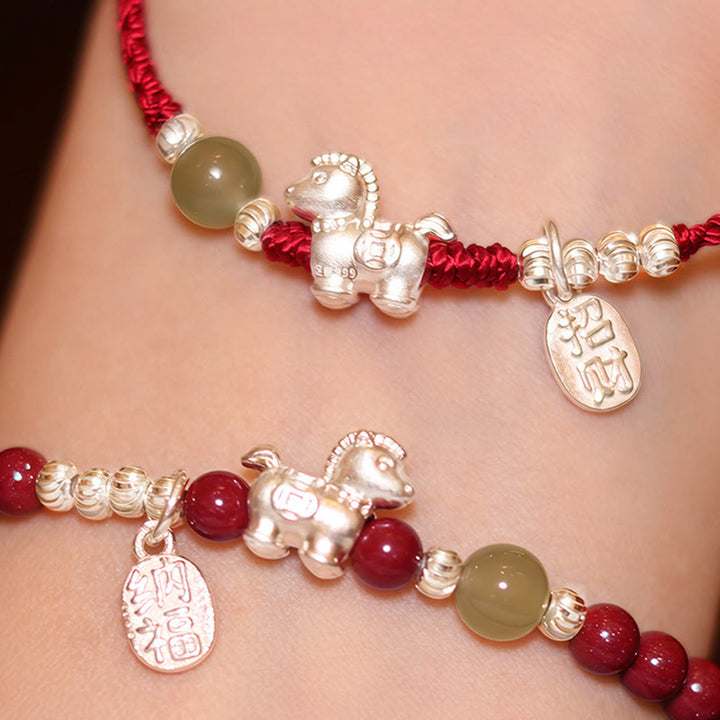 Buddha Stones ​​Jahr des Pferdes Zinnober Hetian-Jade 999 Sterlingsilber Rotes Faden Konzentrationsarmband - image 22