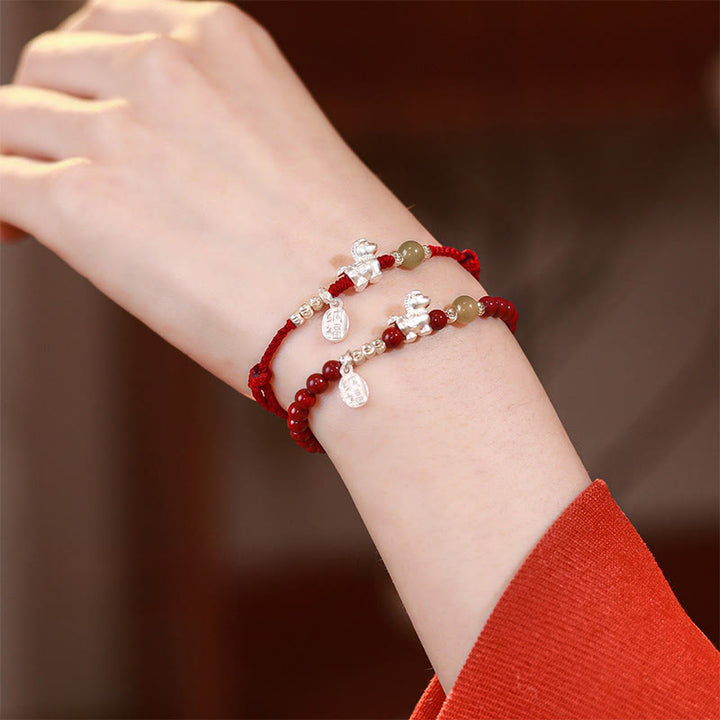 Buddha Stones ​​Jahr des Pferdes Zinnober Hetian-Jade 999 Sterlingsilber Rotes Faden Konzentrationsarmband - image 23