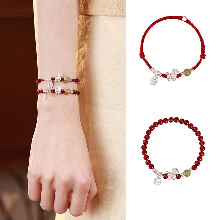 Buddha Stones ​​Jahr des Pferdes Zinnober Hetian-Jade 999 Sterlingsilber Rotes Faden Konzentrationsarmband - image 21