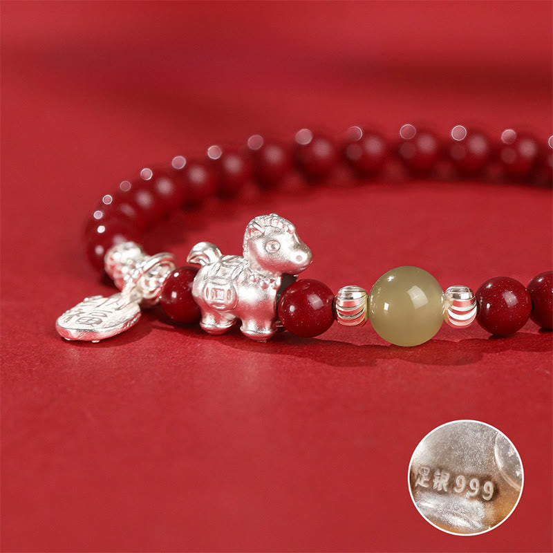 Buddha Stones ​​Jahr des Pferdes Zinnober Hetian-Jade 999 Sterlingsilber Rotes Faden Konzentrationsarmband - image 12