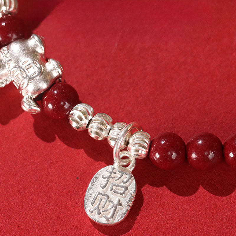 Buddha Stones ​​Jahr des Pferdes Zinnober Hetian-Jade 999 Sterlingsilber Rotes Faden Konzentrationsarmband - image 11