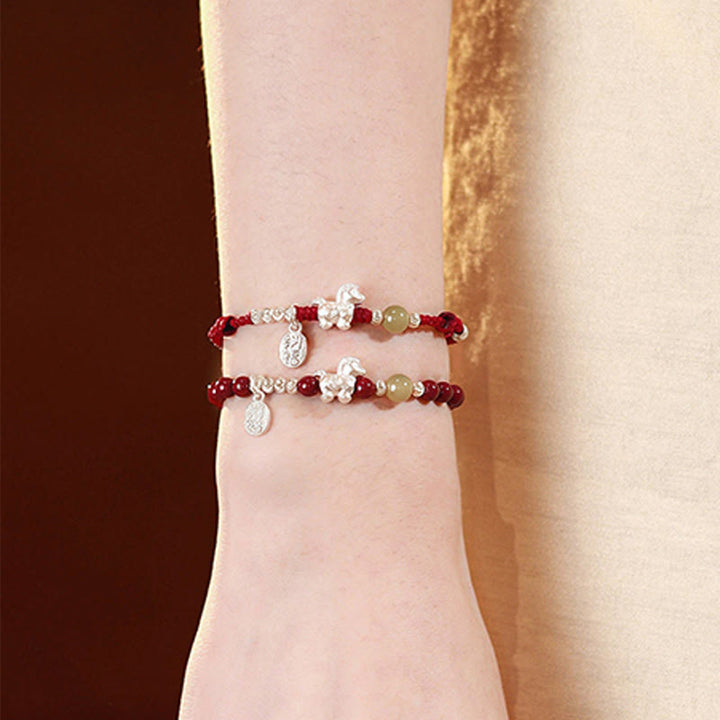 Buddha Stones ​​Jahr des Pferdes Zinnober Hetian-Jade 999 Sterlingsilber Rotes Faden Konzentrationsarmband - image 20