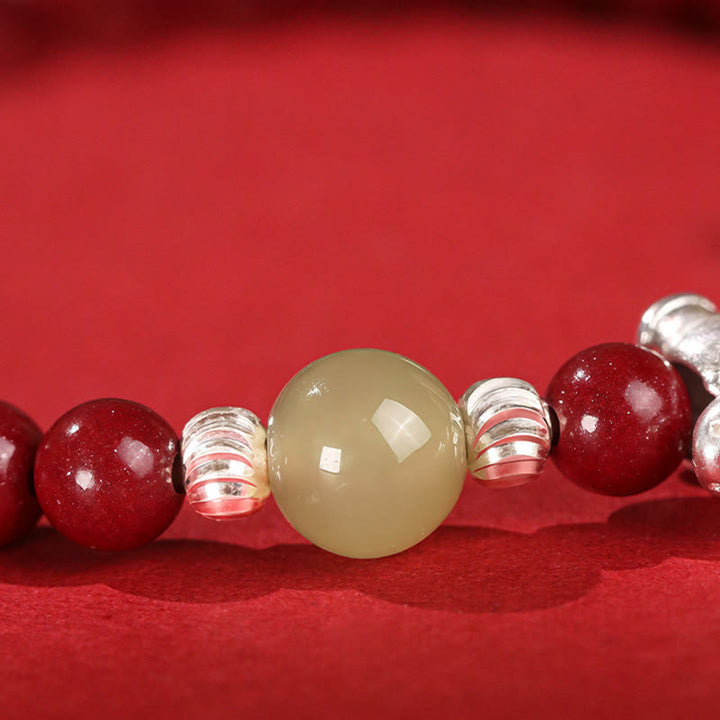 Buddha Stones ​​Jahr des Pferdes Zinnober Hetian-Jade 999 Sterlingsilber Rotes Faden Konzentrationsarmband - image 3