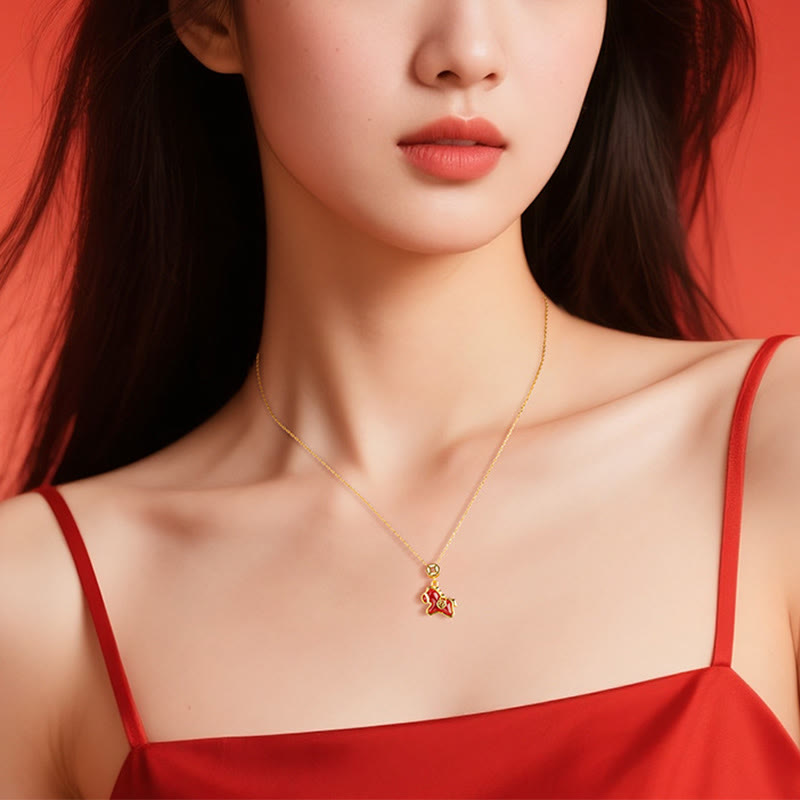 Buddha Stones ​​Jahr des Pferdes Kupfermünze 925 Sterling Silber Roter Achat Segenskette Anhänger - image 2