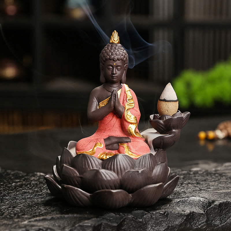 Buddha Stones, Buddha-Gelassenheit, Heimdekoration, Räuchergefäß - Roter Buddha, der um Segen bittet (9,1 x 7,8 x 10,7 cm) - image 9