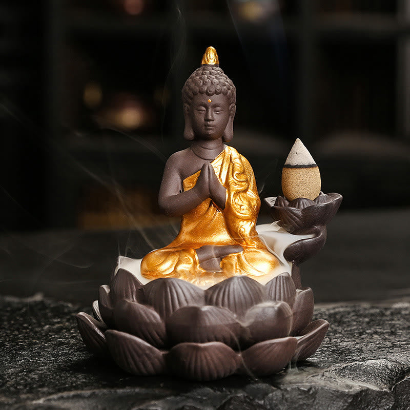 Buddha Stones, Buddha-Gelassenheit, Heimdekoration, Räuchergefäß - Goldener Buddha, der um Segen bittet (9,1 x 7,8 x 10,7 cm) - image 4