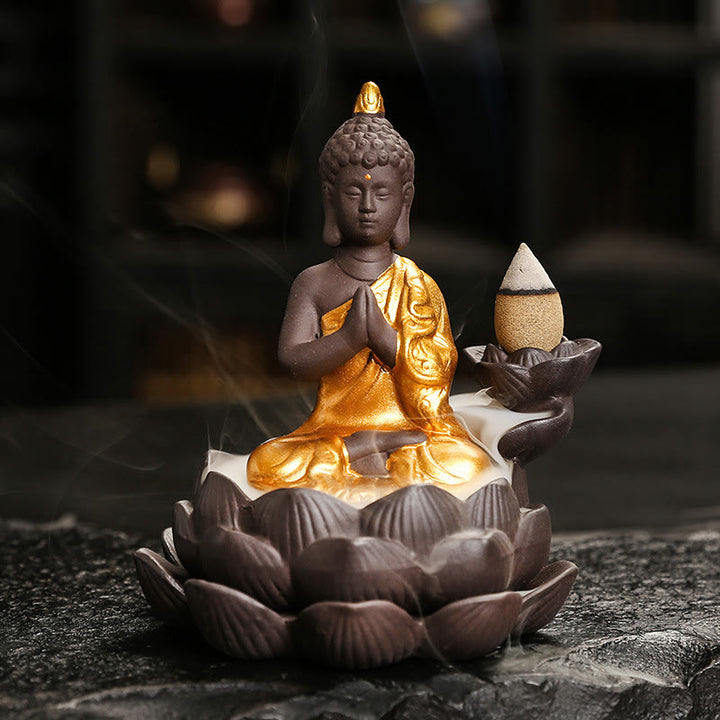Buddha Stones, Buddha-Gelassenheit, Heimdekoration, Räuchergefäß - Goldener Buddha, der um Segen bittet (9,1 x 7,8 x 10,7 cm) - image 4