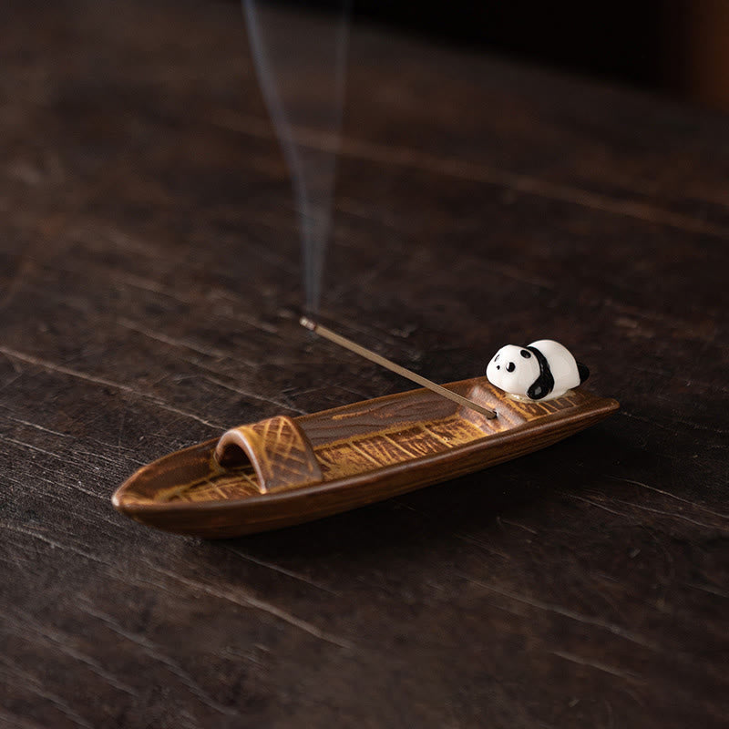 Buddha Stones ​​Panda Heimdekoration Räuchergefäß - Panda-Boot (14,3 x 3,9 x 2,7 cm) - image 0