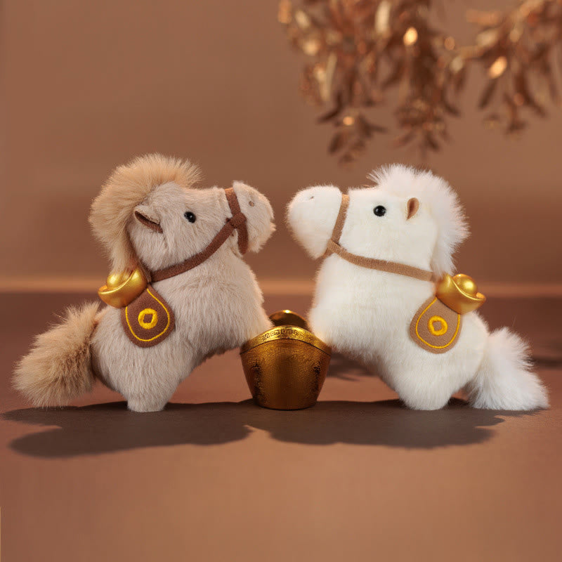 Buddha Stones ​​Jahr des Pferdes Goldbarren, einfarbiges Plüschpony, Hängedekoration - image 0