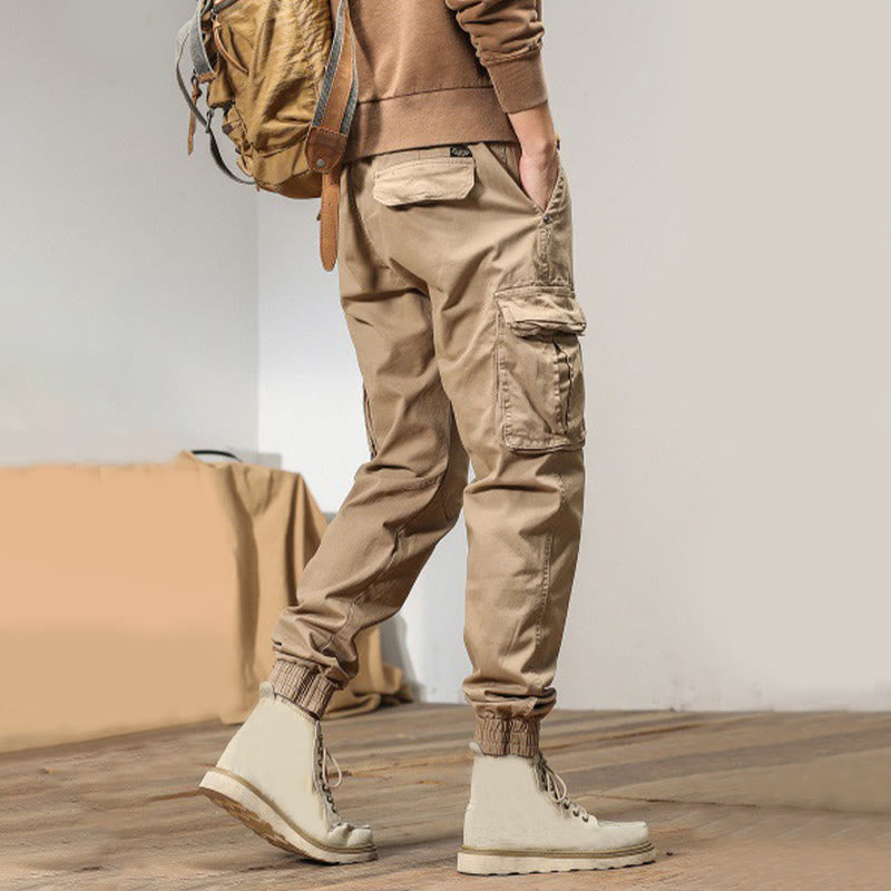 Buddha Stones Sommer-Baumwollhose für Herren mit elastischen Bündchen, schmal zulaufendem Schnitt und Taschen - image 1
