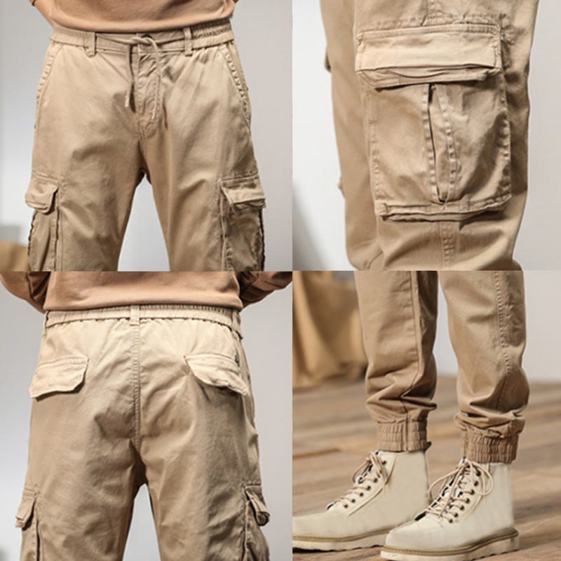 Buddha Stones Sommer-Baumwollhose für Herren mit elastischen Bündchen, schmal zulaufendem Schnitt und Taschen - image 2