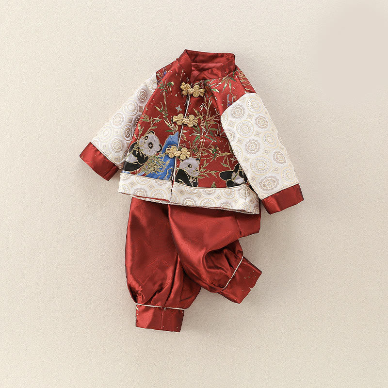 Buddha Stones 2-teiliges Winter-Set für Babys: Niedlicher Panda-Bambus-Anzug mit langen Ärmeln und elastischer Hose. - image 1