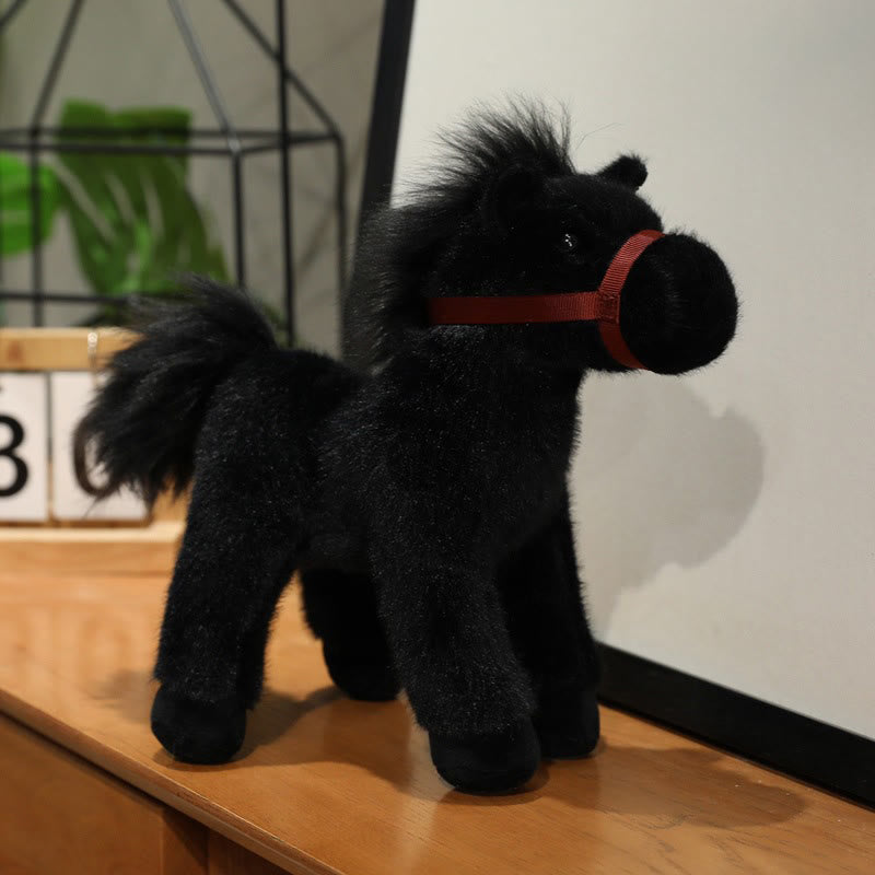 Buddha Stones Jahr des Pferdes – Niedliches, einfarbiges Pony-Plüschtier – Wohndekoration - Schwarz - 23 cm (gemessen von Ohr bis Fuß) - image 9