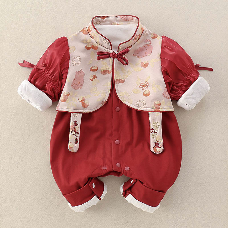 Buddha Stones, Frühlingskatzen, Kaki-Design, Baby-Mädchen-Baumwoll-Strampler mit langen Ärmeln - image 1