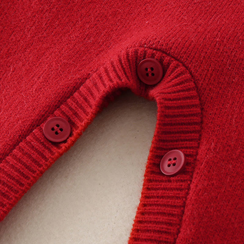 Buddha Stones Herbst Winter Roter Diamantmuster Baby Mädchen Langarm Strick-Einteiler - image 9