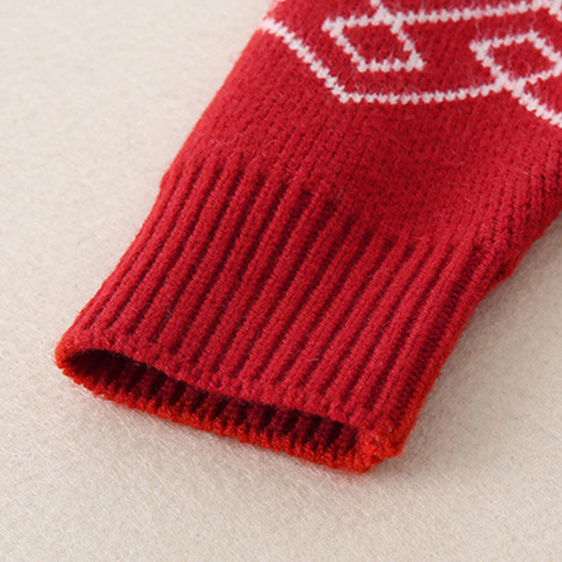 Buddha Stones Herbst Winter Roter Diamantmuster Baby Mädchen Langarm Strick-Einteiler - image 8
