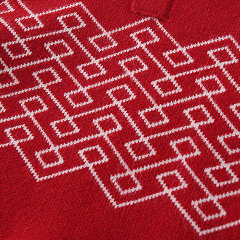 Buddha Stones Herbst Winter Roter Diamantmuster Baby Mädchen Langarm Strick-Einteiler - image 7