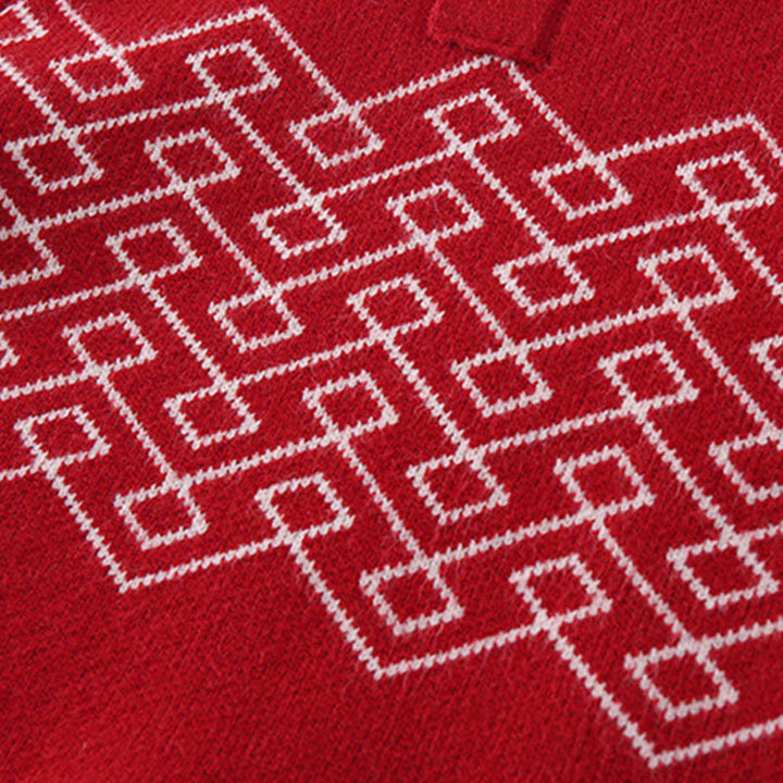 Buddha Stones Herbst Winter Roter Diamantmuster Baby Mädchen Langarm Strick-Einteiler - image 7