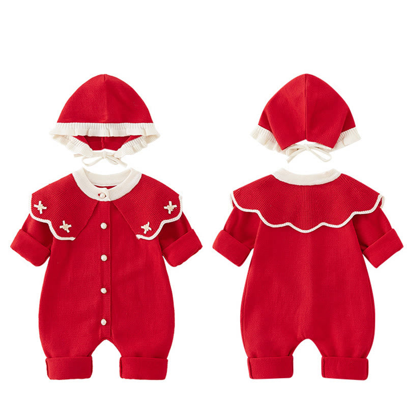 Buddha Stones Frühling Herbst Farbblock-Baby-Mädchen Langarm-Kapuzen-Strick-Einteiler - image 3