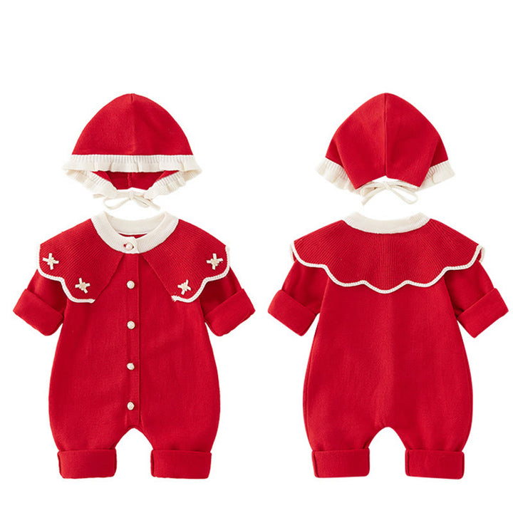 Buddha Stones Frühling Herbst Farbblock-Baby-Mädchen Langarm-Kapuzen-Strick-Einteiler - image 3