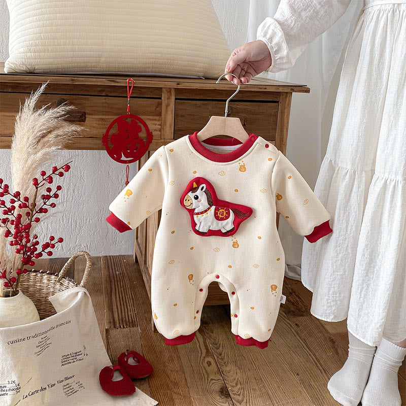 Buddha Stones ​​Winter-Jahr des Pferdes Design Baby Mädchen Jungen Baumwoll-Strampler mit langen Ärmeln - image 1
