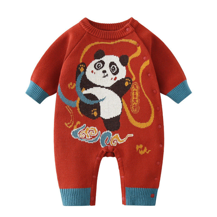 Buddha Stones ​​Herbst Winter Rotes Panda Muster Baby Jungen Mädchen Baumwolle Langarm Strick Einteiler - image 10