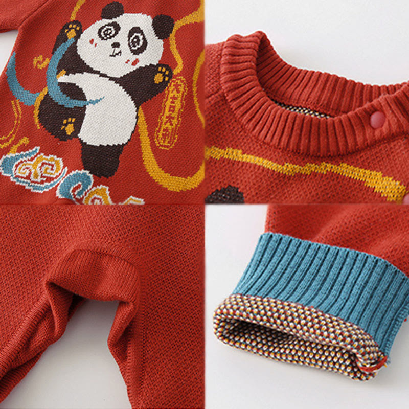 Buddha Stones ​​Herbst Winter Rotes Panda Muster Baby Jungen Mädchen Baumwolle Langarm Strick Einteiler - image 4