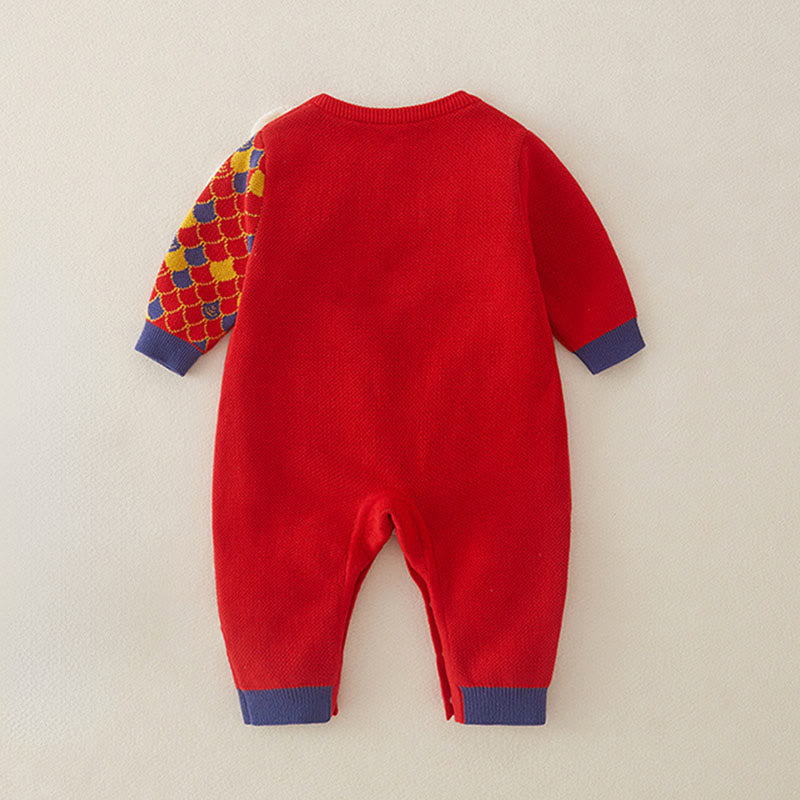 Buddha Stones ​​Herbst Winter Roter Drachenmuster Baby Jungen Mädchen Baumwolle Langarm Strick Einteiler - image 1