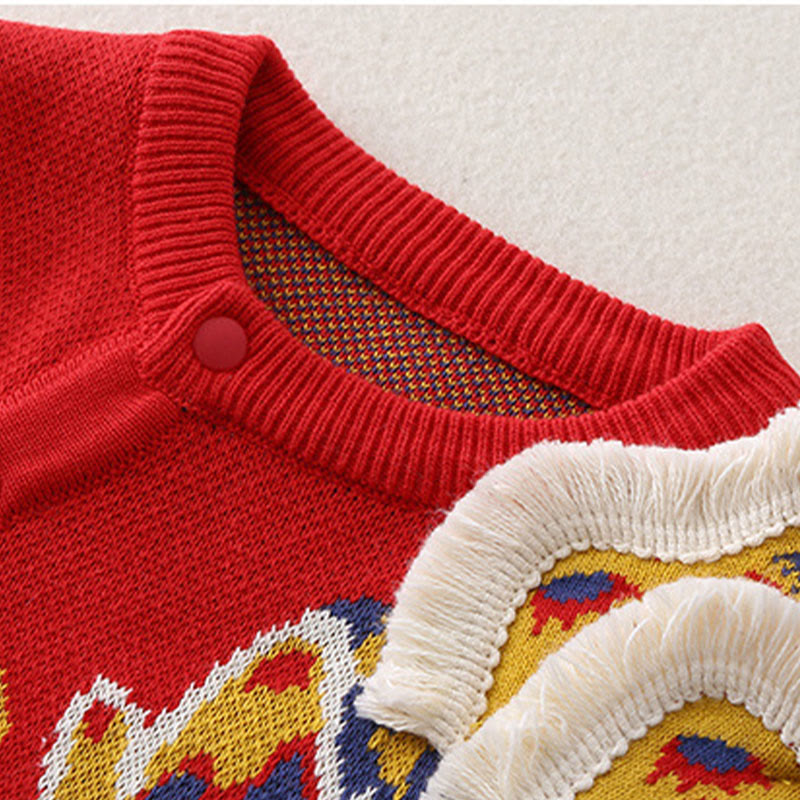 Buddha Stones ​​Herbst Winter Roter Drachenmuster Baby Jungen Mädchen Baumwolle Langarm Strick Einteiler - image 5