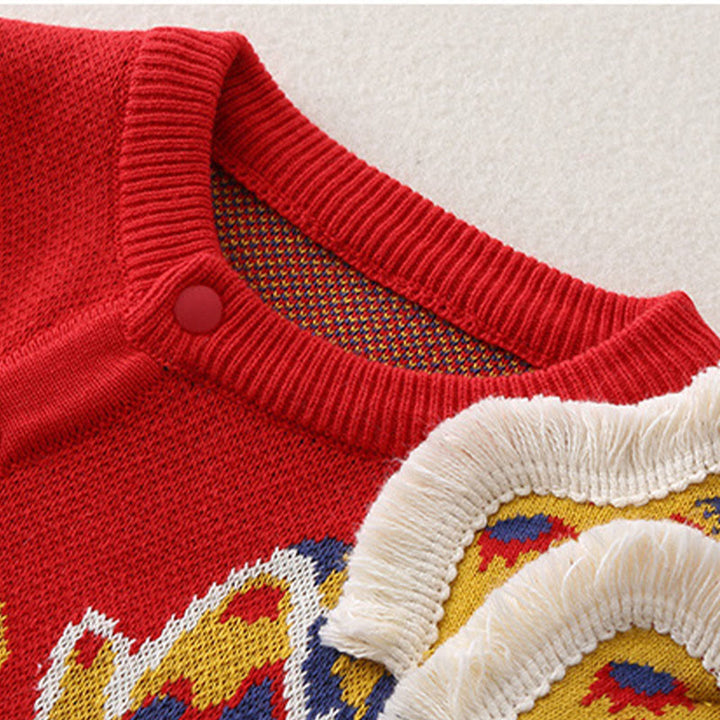 Buddha Stones ​​Herbst Winter Roter Drachenmuster Baby Jungen Mädchen Baumwolle Langarm Strick Einteiler - image 5