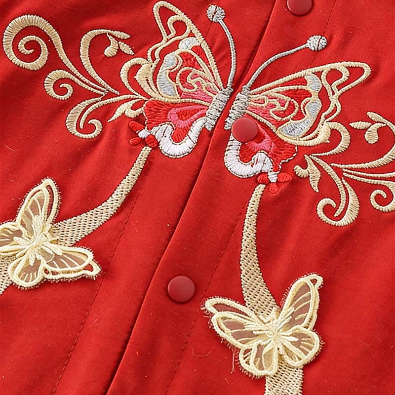 Buddha Stones ​​Frühling Herbst Rotes Schmetterlingsdesign Baby Mädchen Baumwolle Langarm Einteiler Strampler - image 5