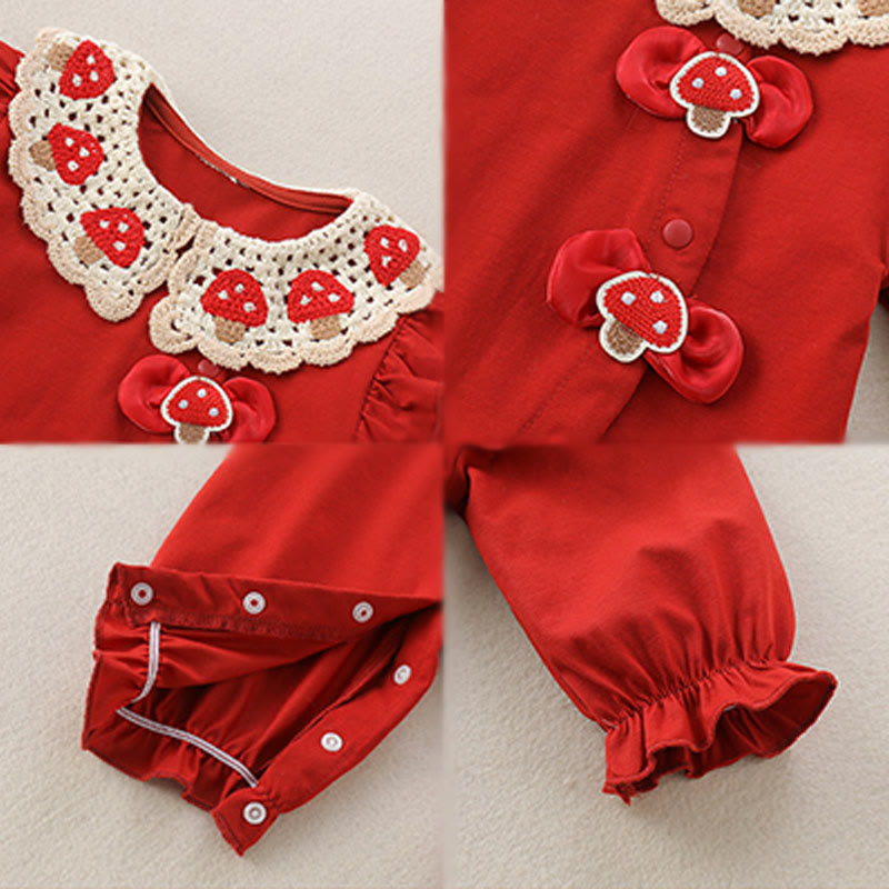 Buddha Stones ​​Frühling Herbst Rotes Erdbeer-Design Baby Mädchen Baumwolle Langarm Einteiler - image 4