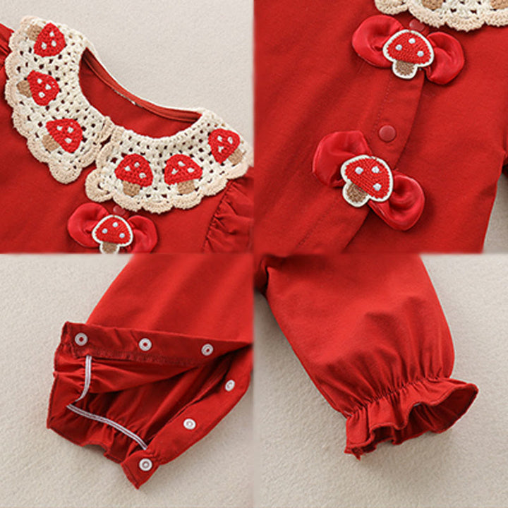 Buddha Stones ​​Frühling Herbst Rotes Erdbeer-Design Baby Mädchen Baumwolle Langarm Einteiler - image 4