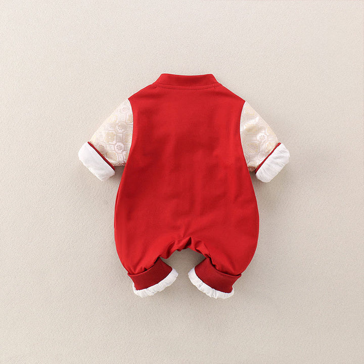 Buddha Stones ​​Frühling Herbst Rot Jahr des Pferdes Glücksdesign Baby Mädchen Jungen Baumwolle Langarm Einteiler Strampler - image 3