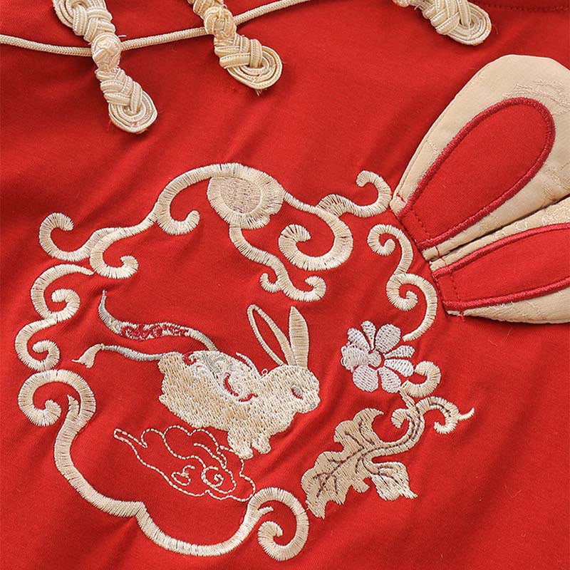 Buddha Stones ​​Frühling Herbst Rotes Kaninchen Design Baby Mädchen Baumwolle Langarm Einteiler Strampler - image 5