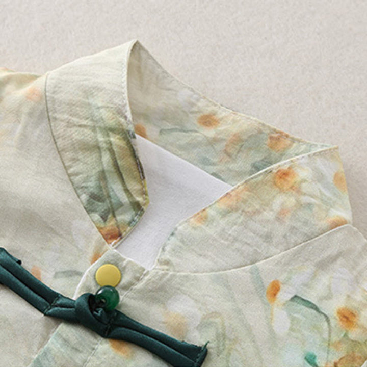 Buddha Stones ​​Frühling Herbst Beige Blumen Grünes Gras Design Baby Mädchen Baumwolle Langarm Einteiler Strampler - image 7