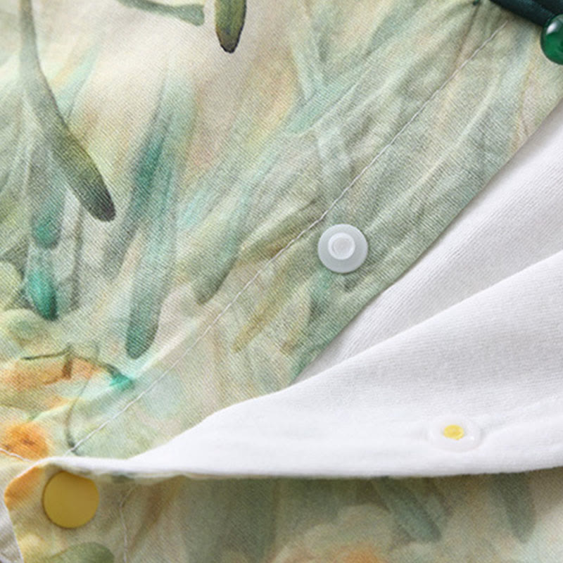 Buddha Stones ​​Frühling Herbst Beige Blumen Grünes Gras Design Baby Mädchen Baumwolle Langarm Einteiler Strampler - image 9