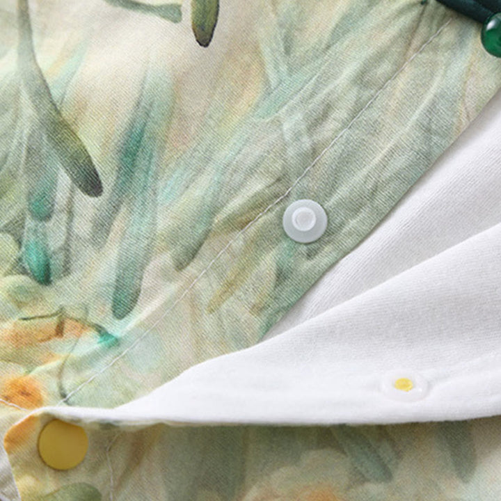 Buddha Stones ​​Frühling Herbst Beige Blumen Grünes Gras Design Baby Mädchen Baumwolle Langarm Einteiler Strampler - image 9