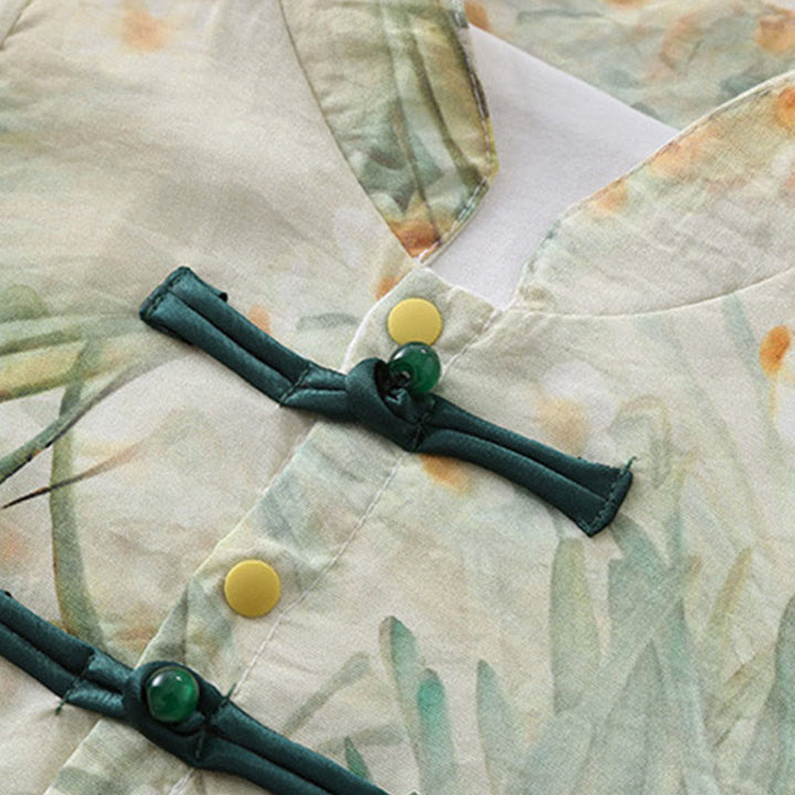 Buddha Stones ​​Frühling Herbst Beige Blumen Grünes Gras Design Baby Mädchen Baumwolle Langarm Einteiler Strampler - image 8