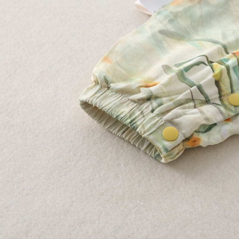 Buddha Stones ​​Frühling Herbst Beige Blumen Grünes Gras Design Baby Mädchen Baumwolle Langarm Einteiler Strampler - image 13