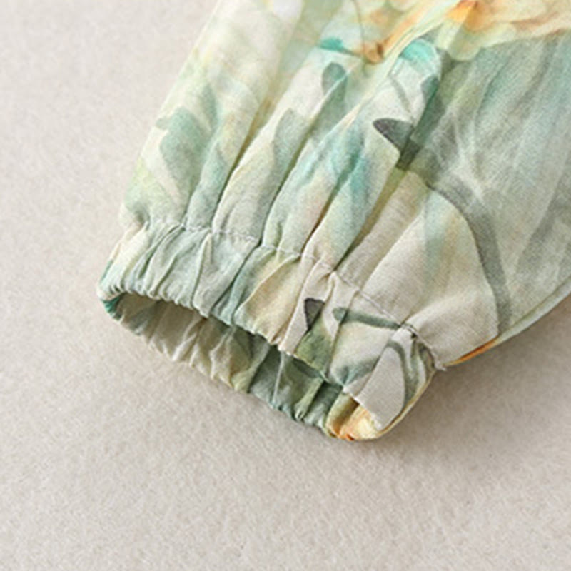 Buddha Stones ​​Frühling Herbst Beige Blumen Grünes Gras Design Baby Mädchen Baumwolle Langarm Einteiler Strampler - image 14