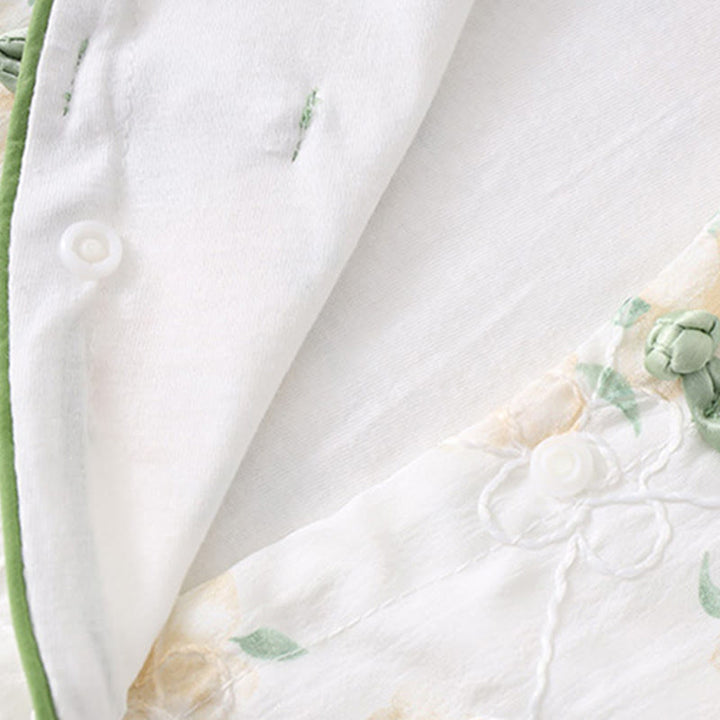 Buddha Stones ​​Frühling Herbst Hellgelbe Blumen V-Ausschnitt Design Baby Mädchen Baumwolle Langarm Einteiler Strampler - image 6