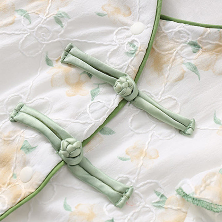 Buddha Stones ​​Frühling Herbst Hellgelbe Blumen V-Ausschnitt Design Baby Mädchen Baumwolle Langarm Einteiler Strampler - image 7