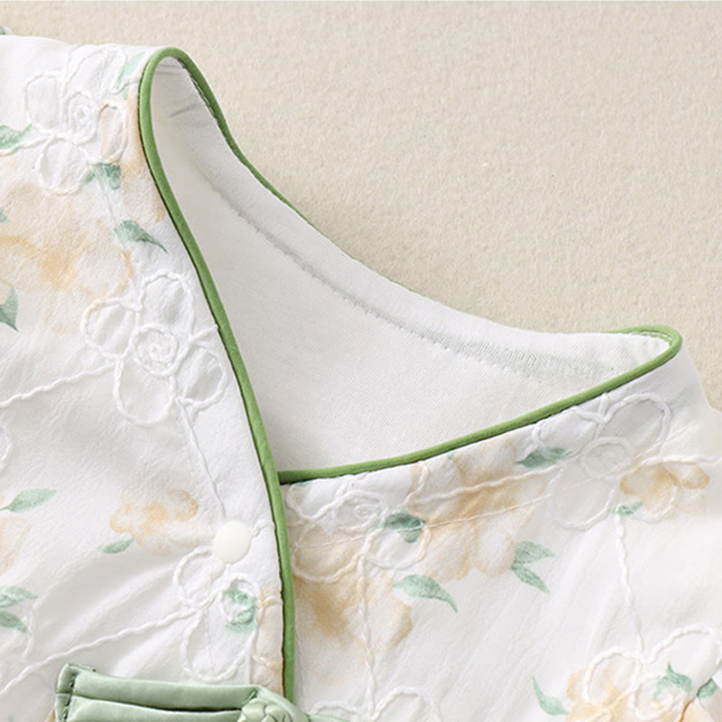 Buddha Stones ​​Frühling Herbst Hellgelbe Blumen V-Ausschnitt Design Baby Mädchen Baumwolle Langarm Einteiler Strampler - image 10