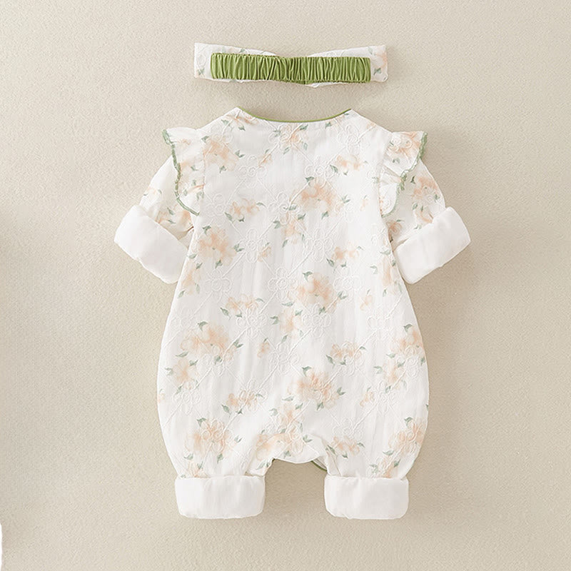 Buddha Stones ​​Frühling Herbst Hellgelbe Blumen V-Ausschnitt Design Baby Mädchen Baumwolle Langarm Einteiler Strampler - image 1