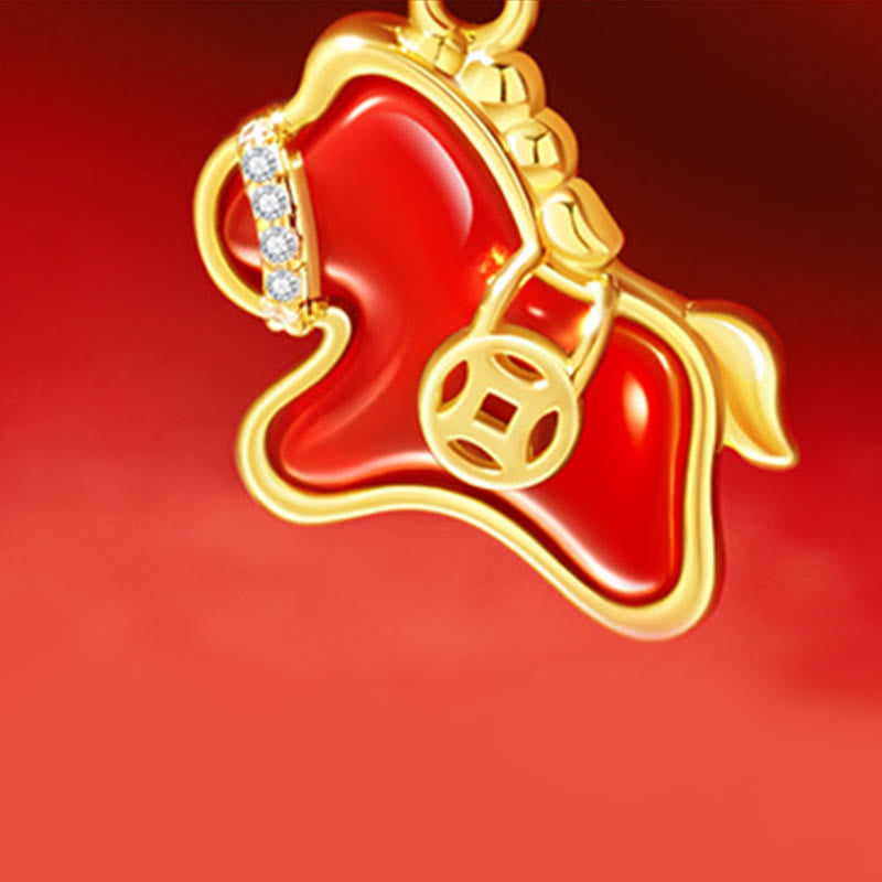 Buddha Stones ​​Jahr des Pferdes Kupfermünze 925 Sterling Silber Roter Achat Segenskette Anhänger - image 3