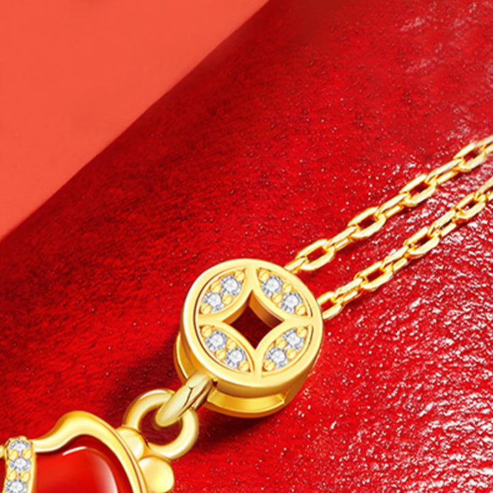 Buddha Stones ​​Jahr des Pferdes Kupfermünze 925 Sterling Silber Roter Achat Segenskette Anhänger - image 4